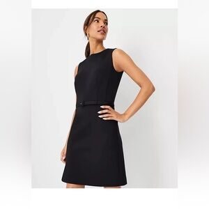 NWT ANN TAYLOR $149 A-line Belted Sheath Knee Length Double Knit Black Dress - 8